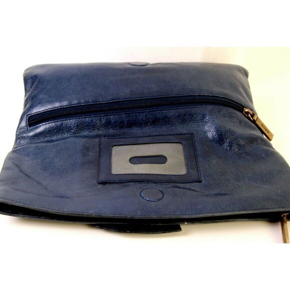 Hobo International SMOOTH DARK BLUE GENUINE LEATHER FOLDING CLUTCH PURSE HANDBAG - Picture 5 of 8